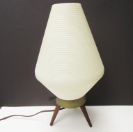 vintage beehive lamp plastic shade wood tripod legs mid century